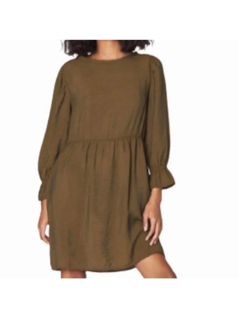 LACAUSA Women's Sz. S Olive Green Crinkled Texture Long Sleeve Dress